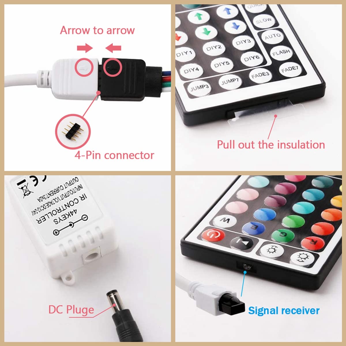 SNKIZN 44 Key Wireless IR Remote Controller, Rectifier Control Box,DC 12V 3A Power Supply Adapter?Replacement Control for SMD 5050 3528 2835 RGB LED