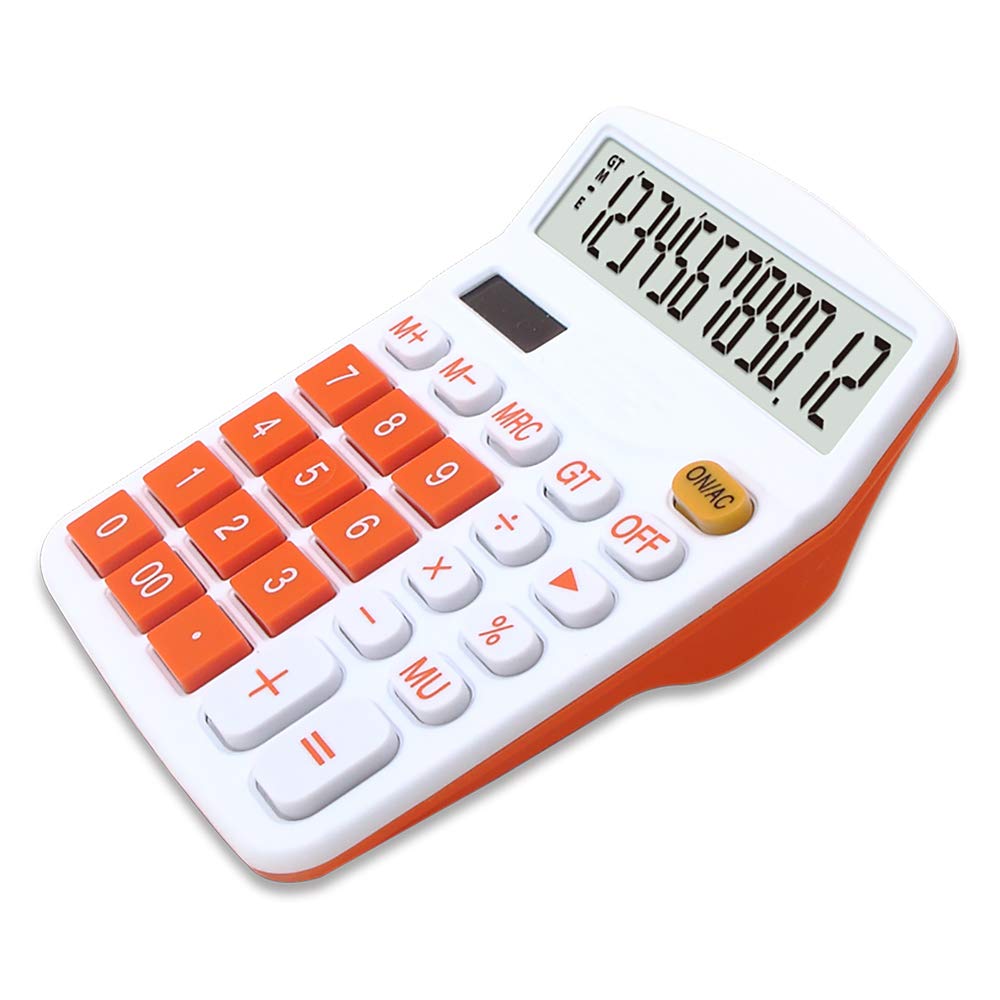 Meichoon Large Calculator Orange Office Solar Dual Power Financial Dedicated 12 Digit Display Large Standard Function Desktop Business Calculator