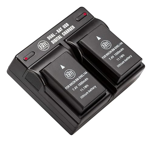 BM Premium 2 Pack of EN-EL14A Batteries and Dual Bay Battery Charger for Nikon D3100, D3200, D3300, D3400, D3500, D5100, D5200, D5300, D5500, D5600