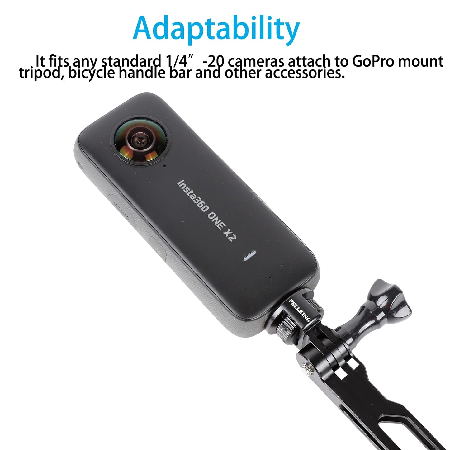 PellKing 1/4" Adapter Screw Head Camera Mount, CNC Aluminum Alloy Tripod Conversion Adapter for Insta360 One X5 X4 X3 X2 X/DJI OSMO 360/DJI Pocket 3