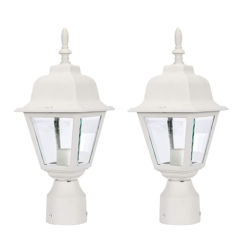 LIT-PaTH Outdoor Post Lighting Fixture Pole Lantern, E26 Medium Base Max 60W, Aluminum Housing Plus Clear Glass, Bulb Not Included, Matte White