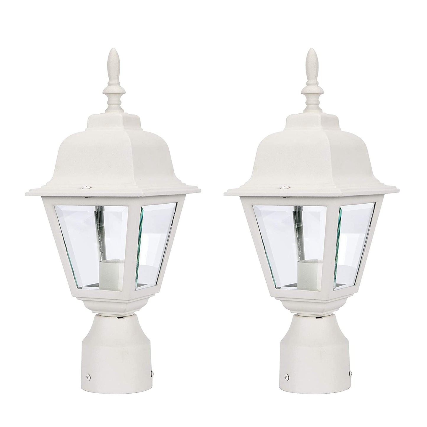 LIT-PaTH Outdoor Post Lighting Fixture Pole Lantern, E26 Medium Base Max 60W, Aluminum Housing Plus Clear Glass, Bulb Not Included, Matte White