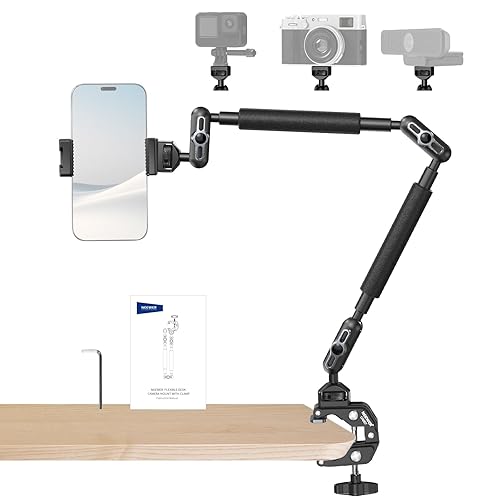 NEEWER 22" Magic Arm w Desk C Clamp, Overhead Camera Mount with Articulating Mic Boom Arm 1/4" 3/8" Threads for ARRI, Desktop Stand Holder for Phone