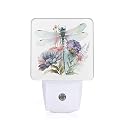 Floral Night Light,Dragonfly Watercolor Plug into Wall Nightlights with Dusk to Dawn Light Sensors for Bedroom, Bathroom, Hallway, Kitchen, Night