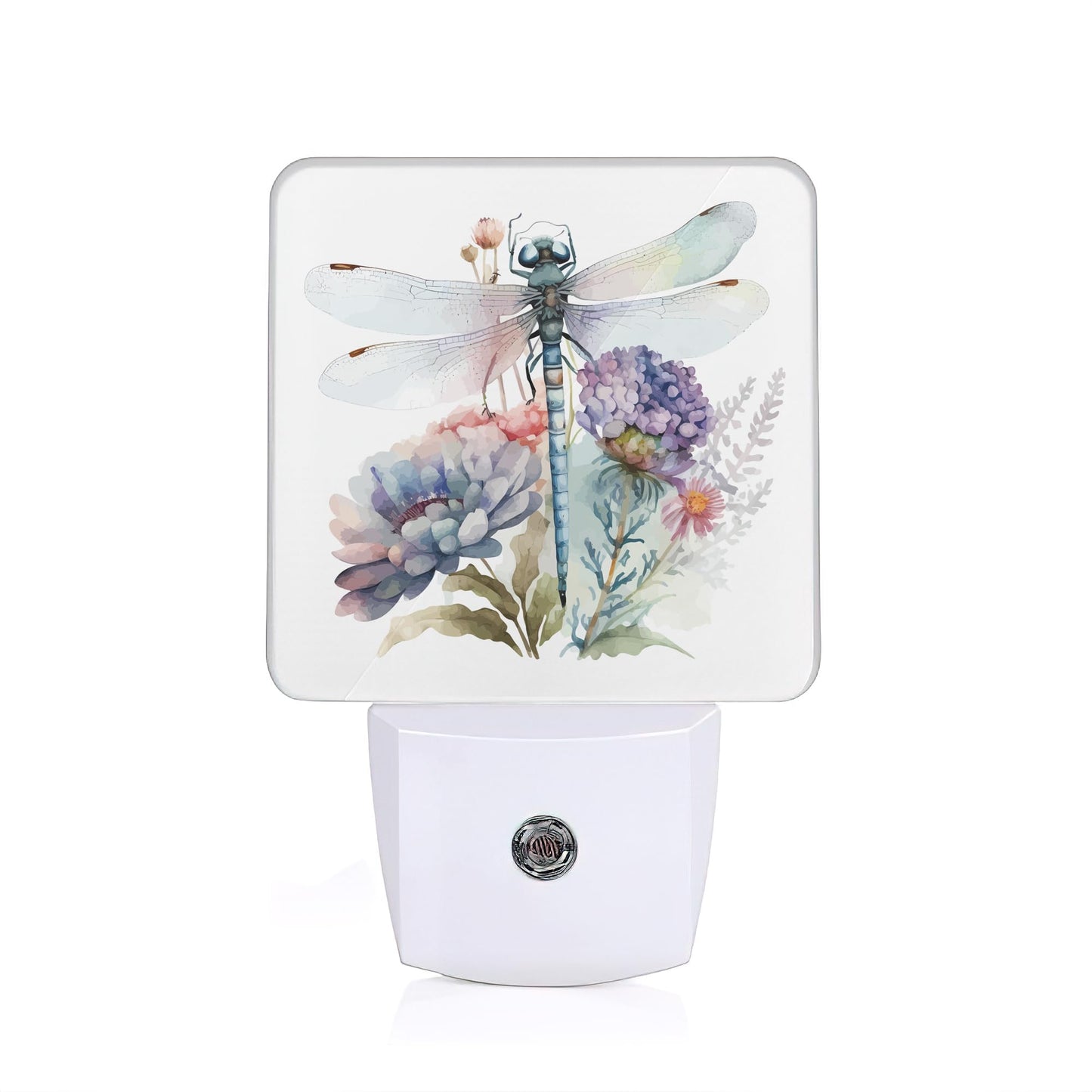 Floral Night Light,Dragonfly Watercolor Plug into Wall Nightlights with Dusk to Dawn Light Sensors for Bedroom, Bathroom, Hallway, Kitchen, Night
