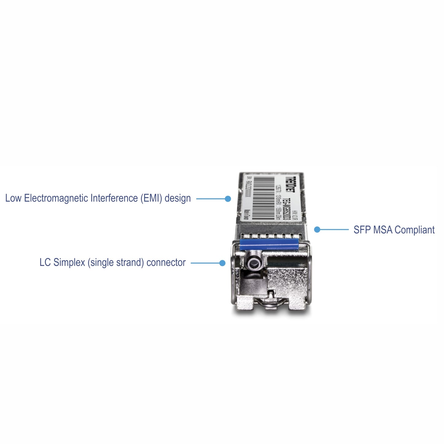 TRENDnet SFP to RJ45 Dual Wavelength Single-Mode LC Module, TEG-MGBS20D3