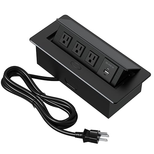 KYHSHJ Connection Box Desktop Pop Up Outlet with 3 * 15A Receptacle?2.1A 1 USB-A Ports &1 USB-C Port?Corrosive Resistant Hardware,Black