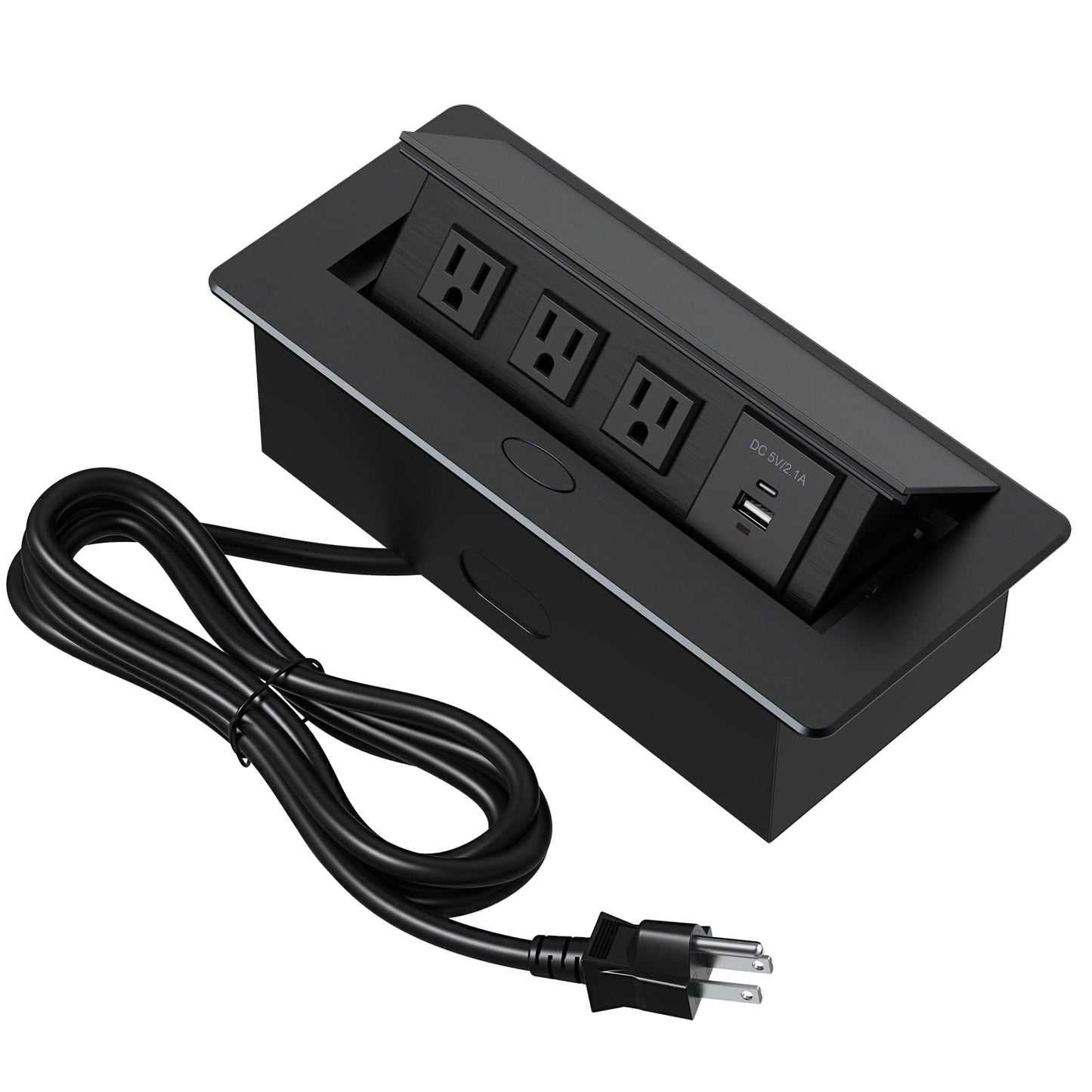 KYHSHJ Connection Box Desktop Pop Up Outlet with 3 * 15A Receptacle?2.1A 1 USB-A Ports &1 USB-C Port?Corrosive Resistant Hardware,Black
