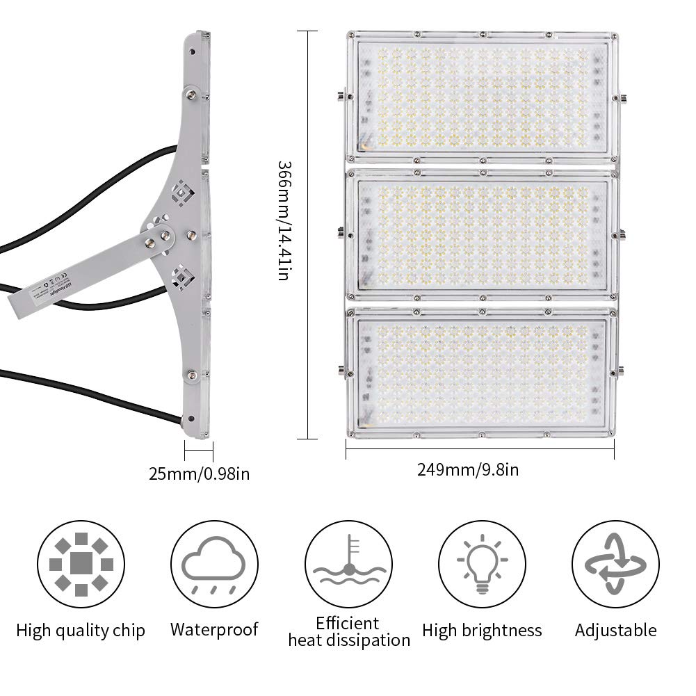 Sararoom 300W LED Flood Light Outdoor, IP65 Waterproof Security Lights, 27000LM 6500K Cold White Stadium Light, Landscape Wall Light for Yard, Street