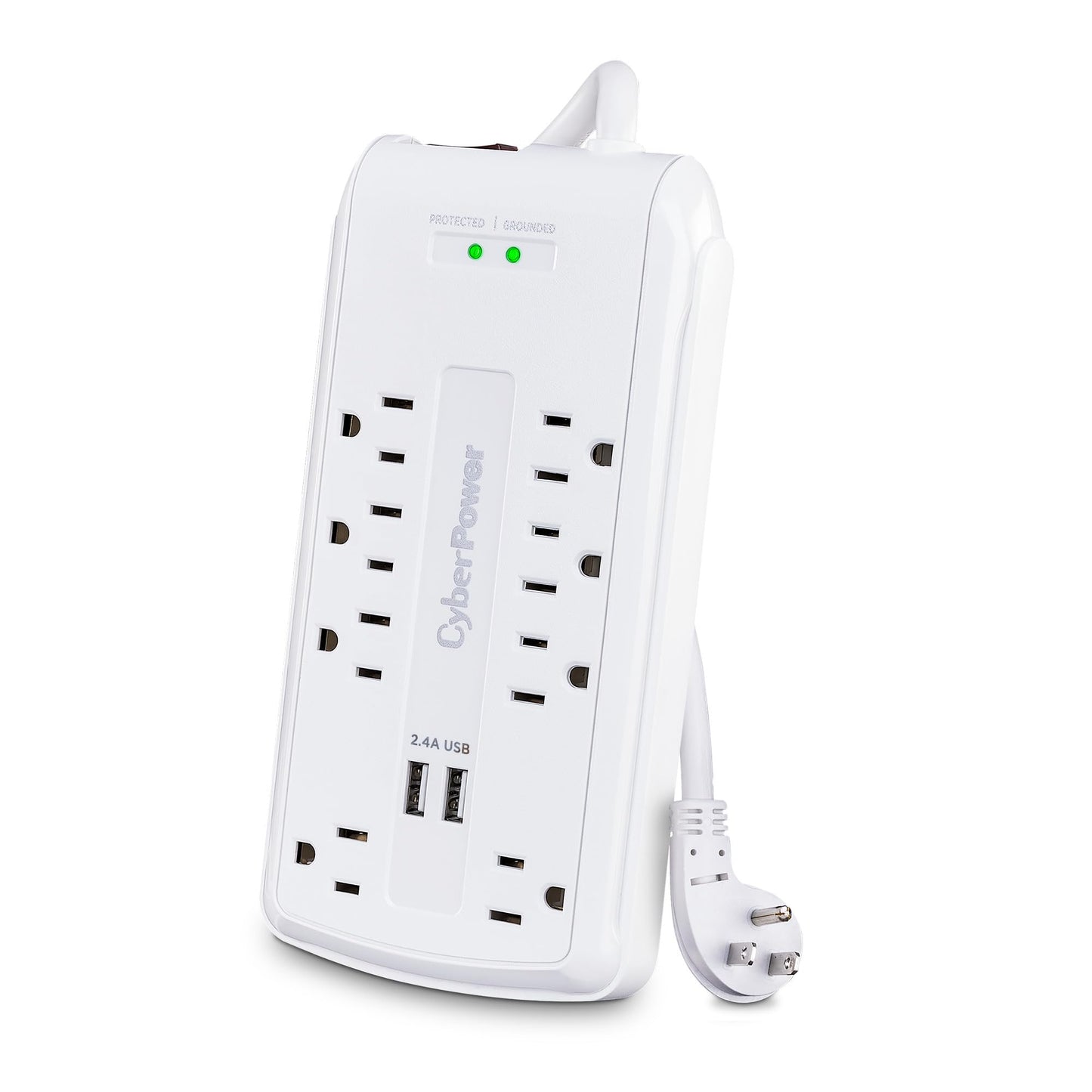 CyberPower CSP806U Professional Surge Protector, 3000J/125V, 15A, 8 Outlets, 2 USB Charging Ports, 6 Foot Cord, White
