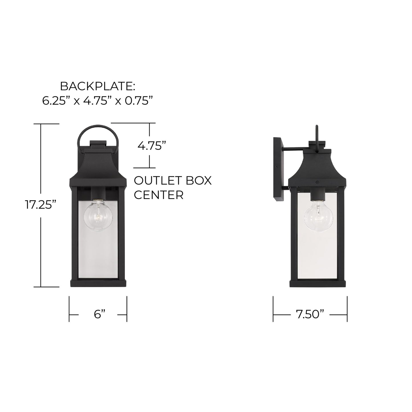 Capital Lighting 946411BK Bradford Clear Glass Outdoor Wall Lantern, 1-Light 100 Watt, 17" H x 6" W, Black