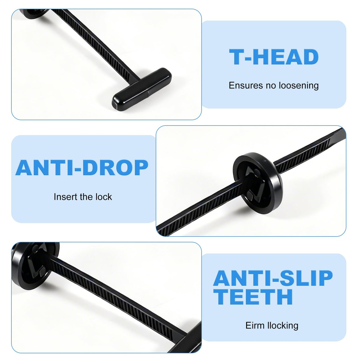 Nylon Universal Cable Tie Buckle T-Style Zip Tie Buckles with Pin & Button, UV-Resistant Cable Tie Buckle Zip Ties for Automotive Repair, Cable