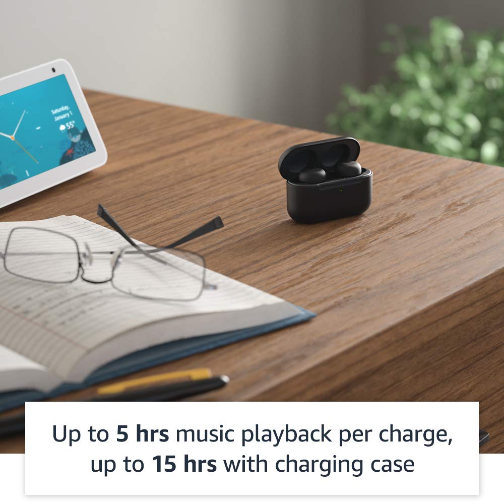 Amazon Echo Buds with Active Noise Cancellation (newest model), Wired charging case, Glacier White