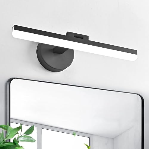 ZHUOER LED Modern Black Bathroom Vanity Lighting Fixtures Over Mirror 16inch Matte Black Wall Lighting Fixtures for Bathroom(White Light 6000K)