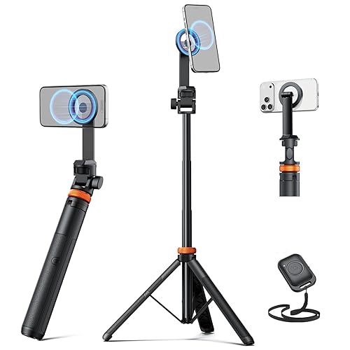 EUCOS 63" Magsafe Tripod, Tripod for iPhone & Magnetic Selfie Stick Tripod with Remote, Strong Magnetic Phone Holder for Magsafe, Extendable Phone