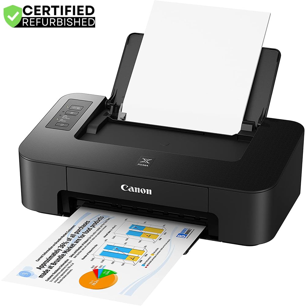 Canon (Refurbished PIXMA TS202 Inkjet Printer for Documents and Photos Up to 4800 x 1200 dpi w/Complete Set of Full-Size Ink Cartridges Bundle w/DGE