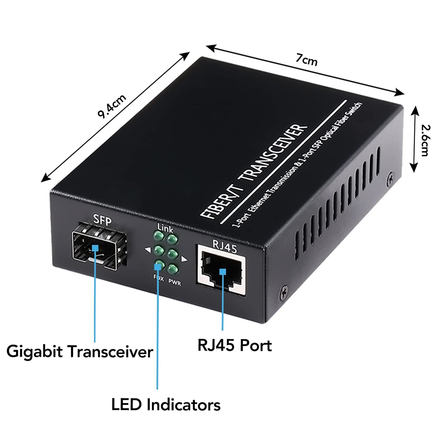 A Pair of Fiber Transceiver, 1.25G/s Bidi Gigabit Multi-Mode SFP Ethernet Media Converter with 2PCS LC Dual Module Included, 10/100/1000Base-Tx