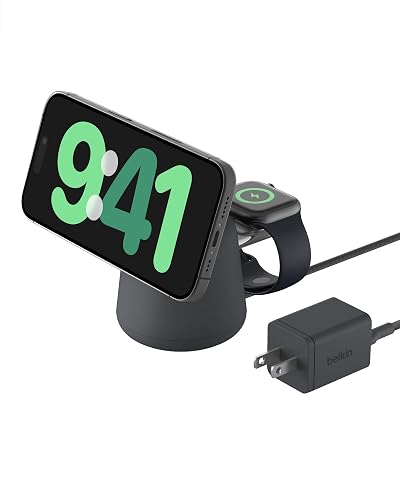 Belkin 2-in-1 Qi2 Wireless Charging Dock 15W Fast Charge iPhone Charger Compatible with iPhone 17, 16, 15, 14, and 13 Series, AirPods, and Other Qi2