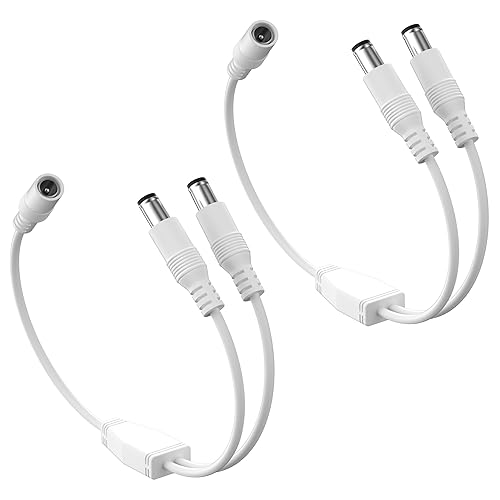 PAUTIX 2-Pack DC 1 Female to 2 Male 5.5mm X 2.1mm Splitter Cable DC Power Adapter Cord,2 Ways Y Shape DC Plug Connectors for COB 2835 3528 LED Strip