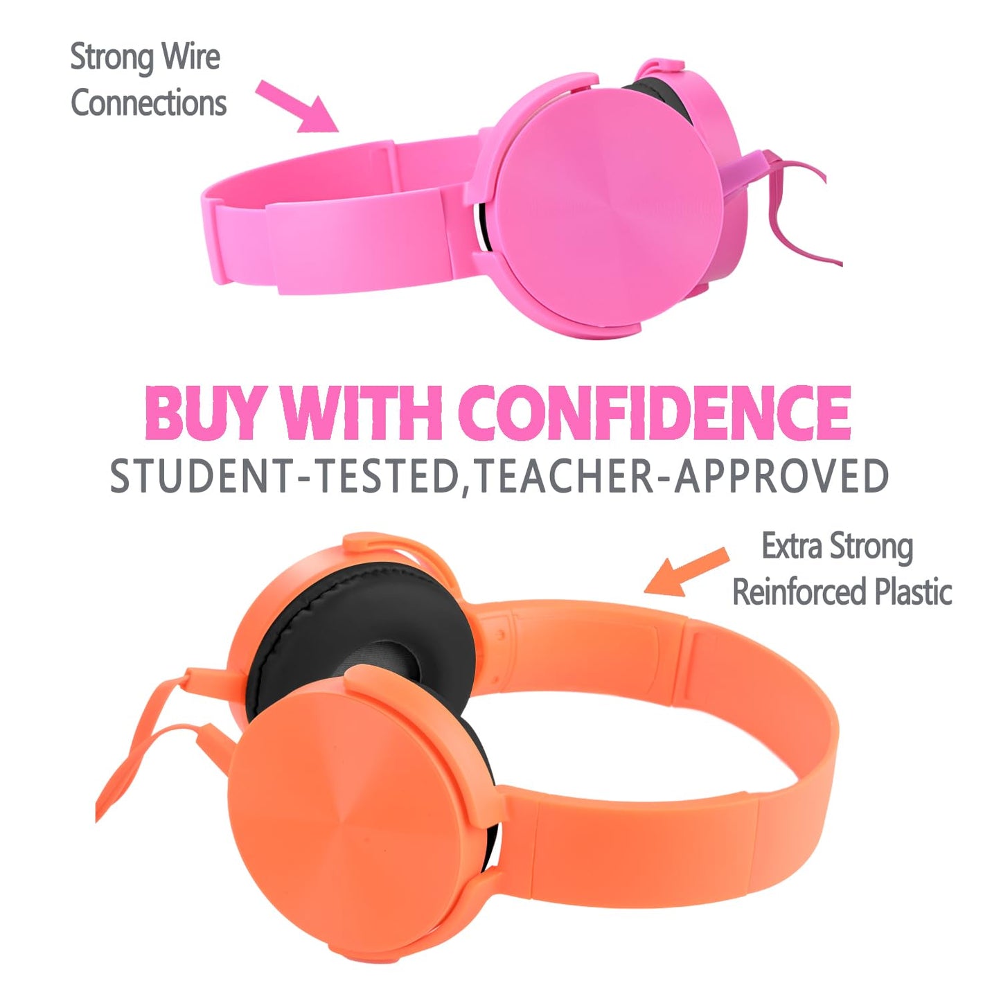 Wensdo Kids Headphones 2 Pack for School Classroom K-12, Durable Wired Student Computer Online Learning Headset for Laptop Library Airplane and Travel