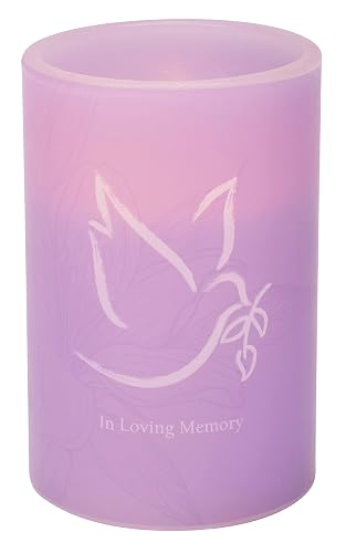 Mark Feldstein & Associates in Memoriam Quote Dove of Peace Flameless LED Remembrance Candle Pillar, 4 x 6 Inch