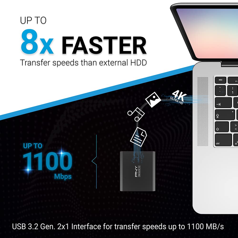 PNY Pro Elite V2 1TB USB 3.2 Gen 2x1 Type-C Portable Solid State Drive (SSD) - (PSD0CS2160-1TB-RB)