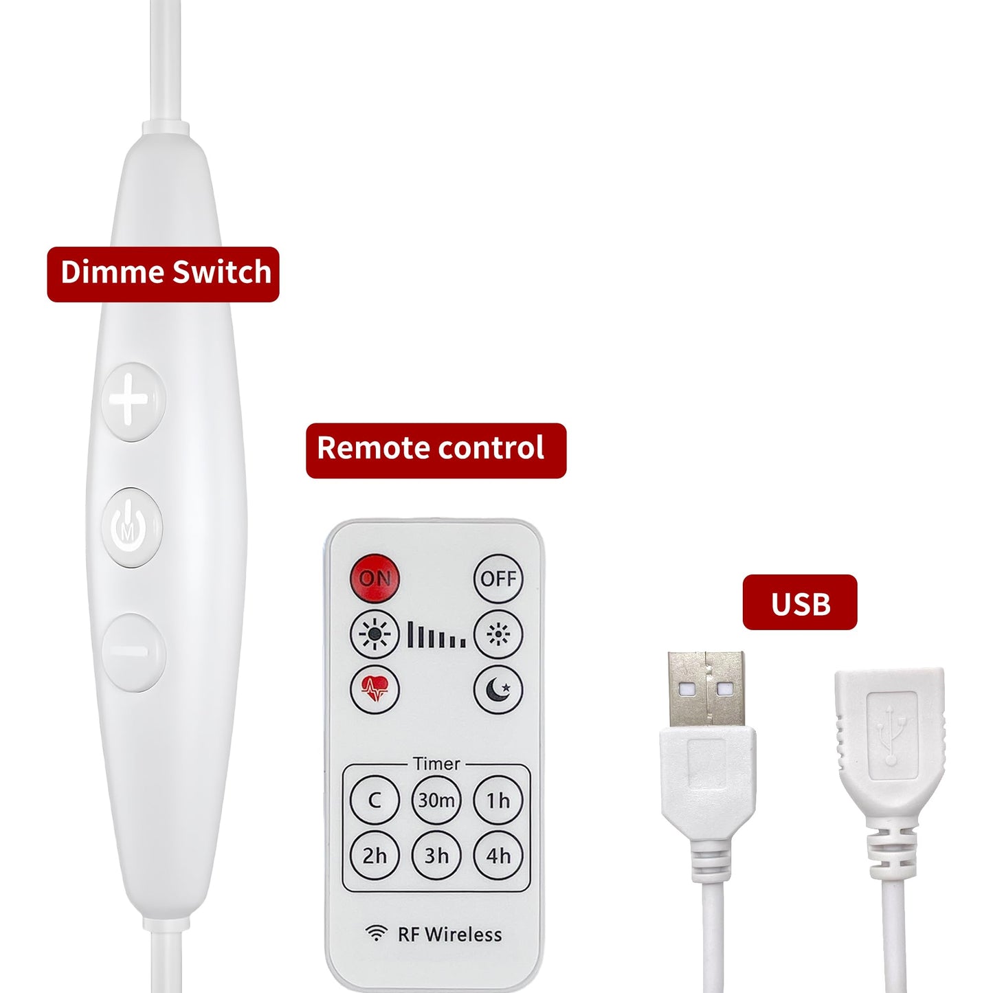 Clearhill 2Pcs 5V 2A USB Dimmer Switch with Male and Female USB Connectors,Remote Control,6-Speed Dimming,ON-Off Function,22AWG Wire,60s delay Off,for