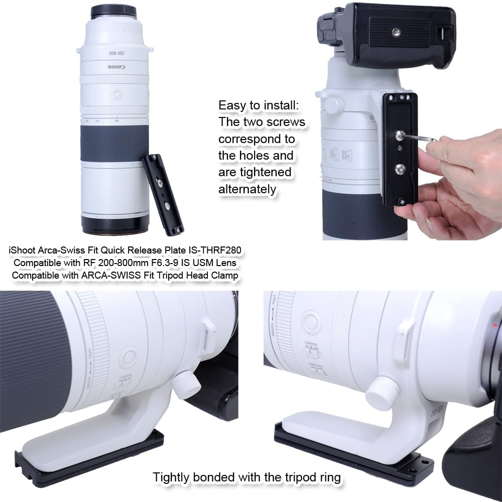 iShoot Arca-Swiss Fit Camera Quick Release Plate Compatible with Canon RF 200-800mm F6.3-9 is USM Tripod Mount Ring Lens Collar Support Bracket, Used