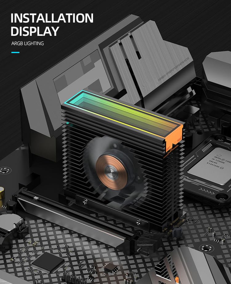 M.2 2280 ARGB Hard Drive Heatsink PWM Dual Fan Solid State Drive Radiator M2 SSD Cooling 5V 3Pin Addressable RGB Sync SSD Cooler with Thermal Pad