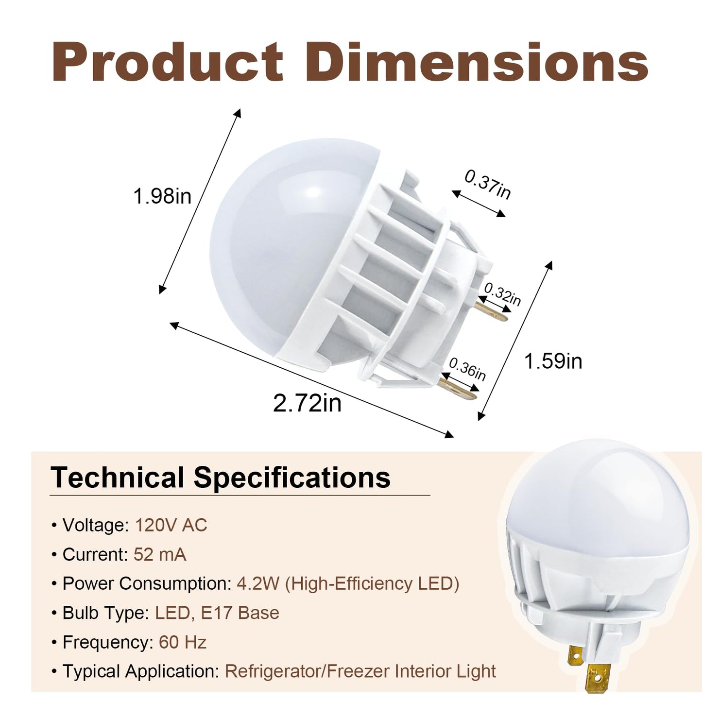 W11254095 LED Fridge Bulb for Whirlpool Maytag Freezer - 120V 4.2W