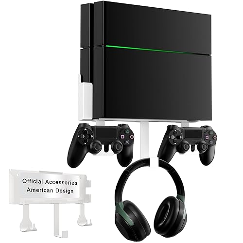 Wall Mount Kit with Detachable 2 Controller Holder & Headphone Hanger, Mount On The Wall Or On The Back Of The TV, Wall Mount Compatible with PS4