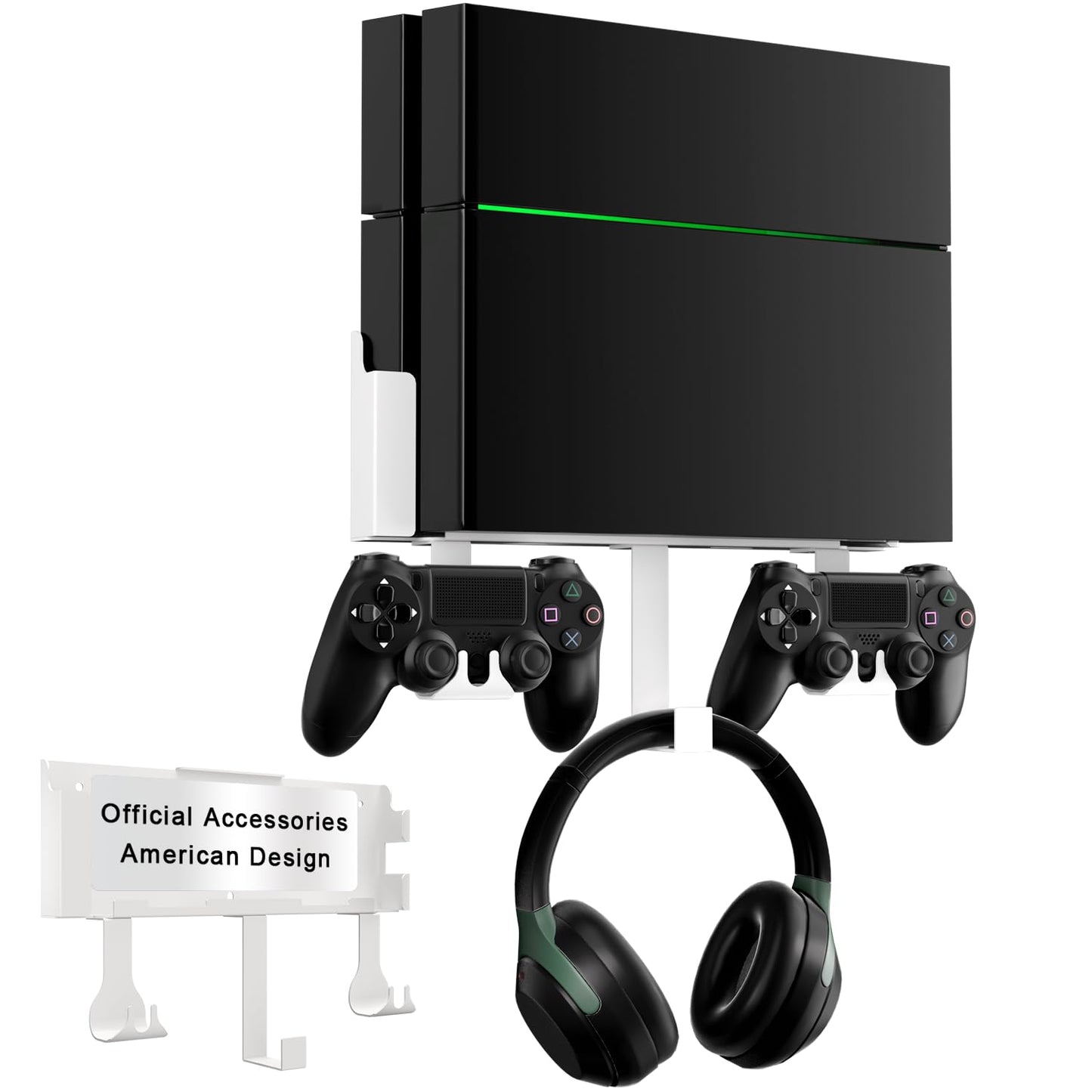 Wall Mount Kit with Detachable 2 Controller Holder & Headphone Hanger, Mount On The Wall Or On The Back Of The TV, Wall Mount Compatible with PS4