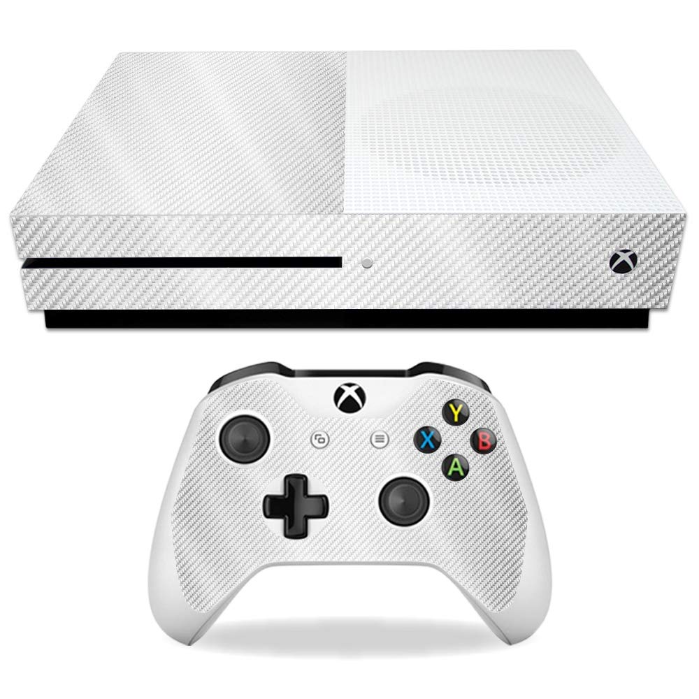 MightySkins Glossy Glitter Skin for Microsoft Xbox One S - White Carbon Fiber | Protective, Durable High-Gloss Glitter Finish | Easy to Apply, Remove