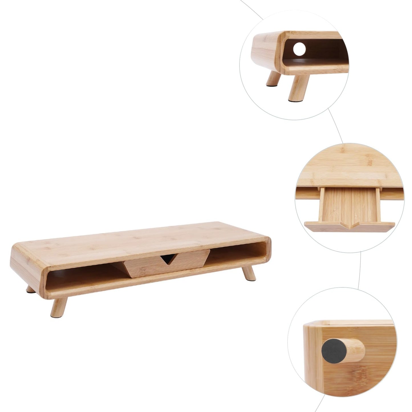 FFanhia Bamboo Monitor Stand Riser Exquisite Monitor Stand with Drawer Ergonomic Height Wood Monitor Stand, No Assembly Required