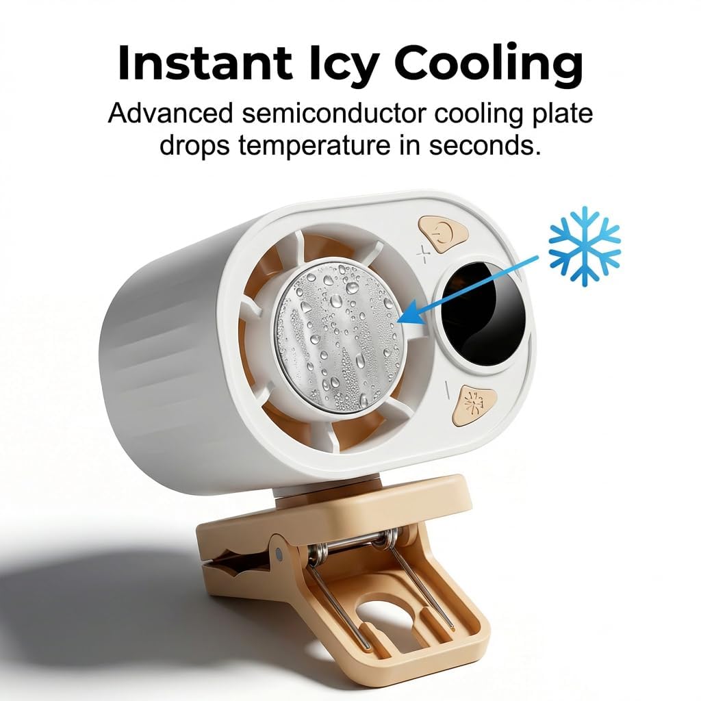 sncsiuw Car Clip On Air Conditioner Fan, 2026 Hands-Free Personal Cooling Fan 360° Rotation & 199 Speeds with Semi-Cooling Technology, 3-Speed Silent