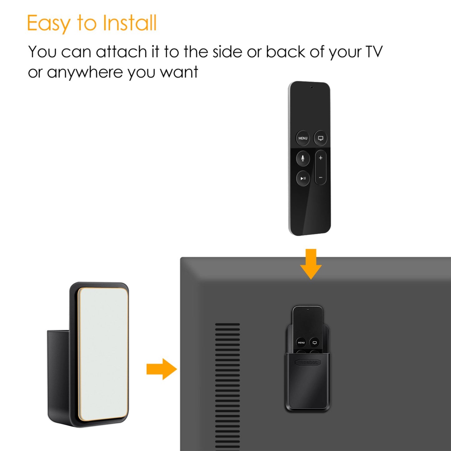 Fintie CaseBot Remote Holder for Apple TV 4K 2022/2021/4th/3rd/2nd Gen, Roku, Samsung Smart Hub 4K TV Remote, Mounting System Bracket Shelf (Black)