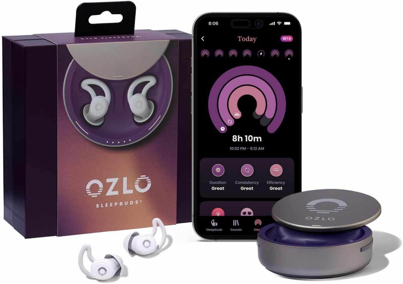 Ozlo Sleepbuds® | Comfortable Side Sleeper Headphones | Up to 10 Hours of Bluetooth LE Streaming | Science-Backed Sleep Sounds | Snore Blocking