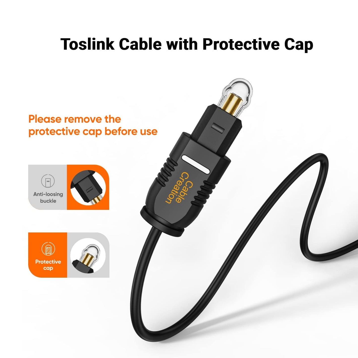 CableCreation Optical Digital Audio Cable 15FT, Thin Fiber Optic Toslink Gold Plated Optical S/PDIF Cord for Home Theater, Sound Bar, TV, PS4, Xbox
