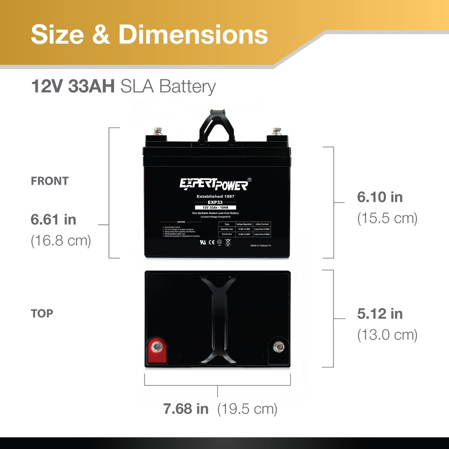 ExpertPower EXP33-12V 33Ah SLA AGM Battery for Solar Energy Storage, UPS, Trailer, Security System, Mobility Scooter, Small Marine Battery Backup…