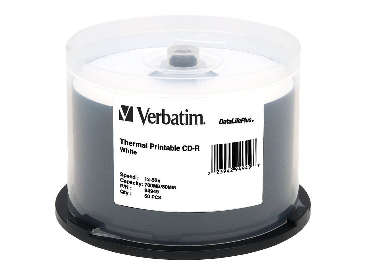Verbatim CD-R 700MB 52X White Thermal Printable Discs, 50 Pack