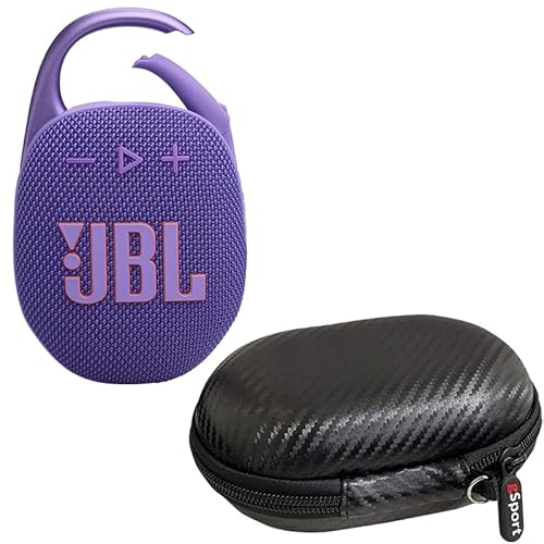 JBL Clip 5 Ultra Portable Bluetooth Speaker with gSport Carbon Fiber Case (Purple)