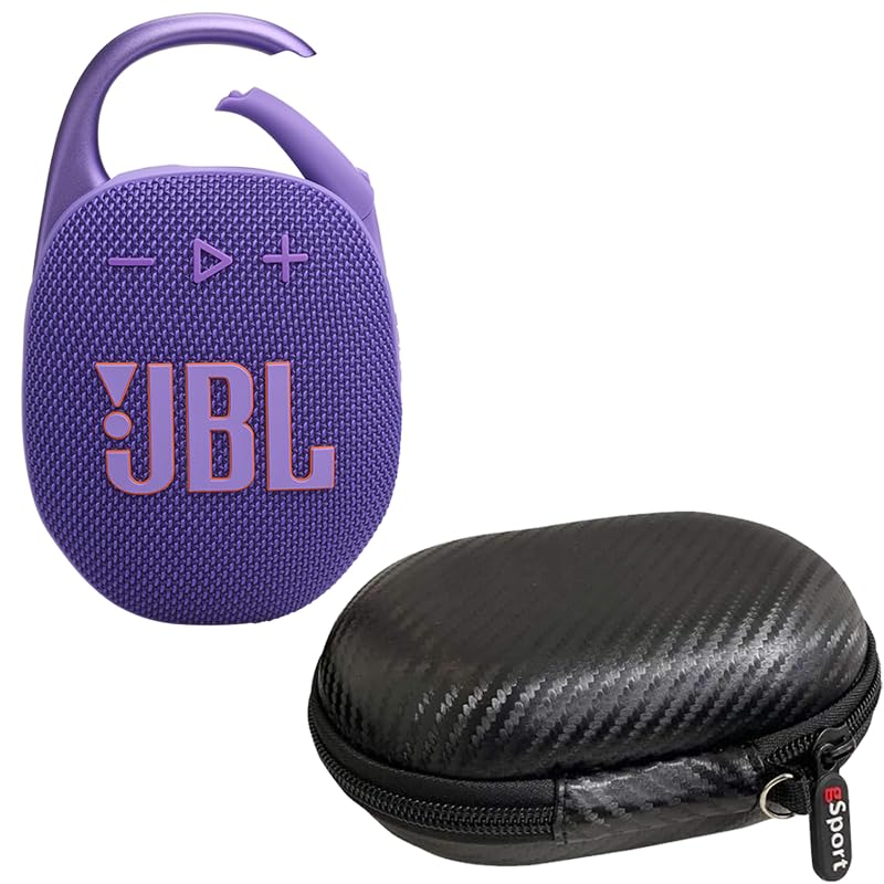 JBL Clip 5 Ultra Portable Bluetooth Speaker with gSport Carbon Fiber Case (Purple)