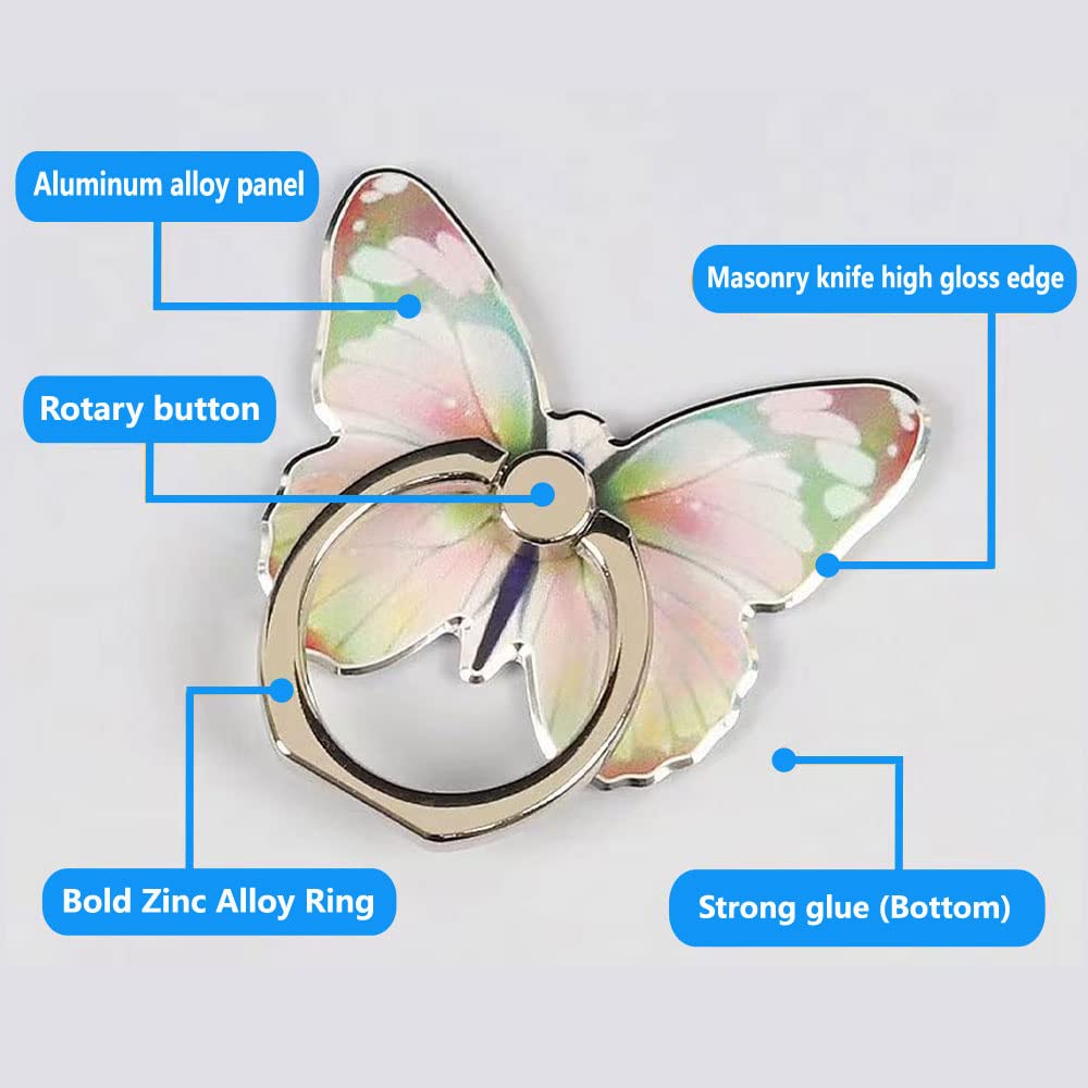 Kinizuxi Cell Phone Ring Holder, Butterfly Phone Ring Grip Stand 360°Rotation Finger Ring Kickstand Compatible with iPhone,All Android Smartphone