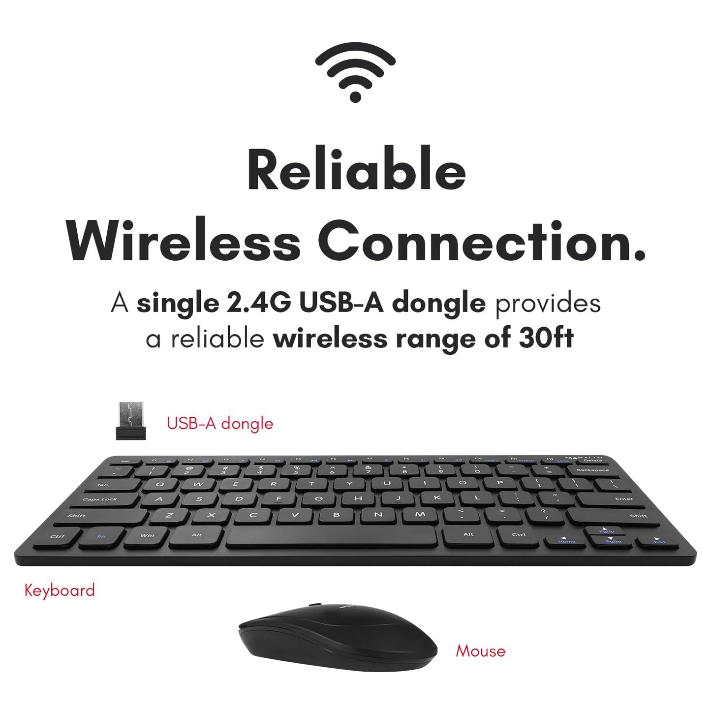 Macally Small Wireless Keyboard and Mouse Combo - Quiet Productivity Duo - 2.4G Wireless Keyboard Mouse for PC - 78 Key Mini Keyboard and Mouse