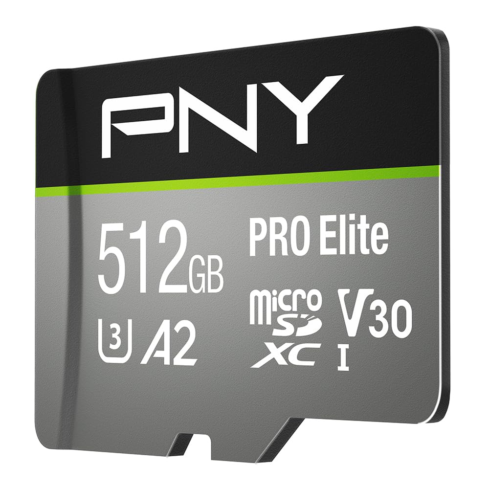 PNY P-SDUX512U3100PRO-GE 512GB PRO Elite Class 10 U3 V30 microSDXC Flash Memory Card - 100MB/s, Class 10, U3, V30, A2, 4K UHD, Full HD, UHS-I, Micro