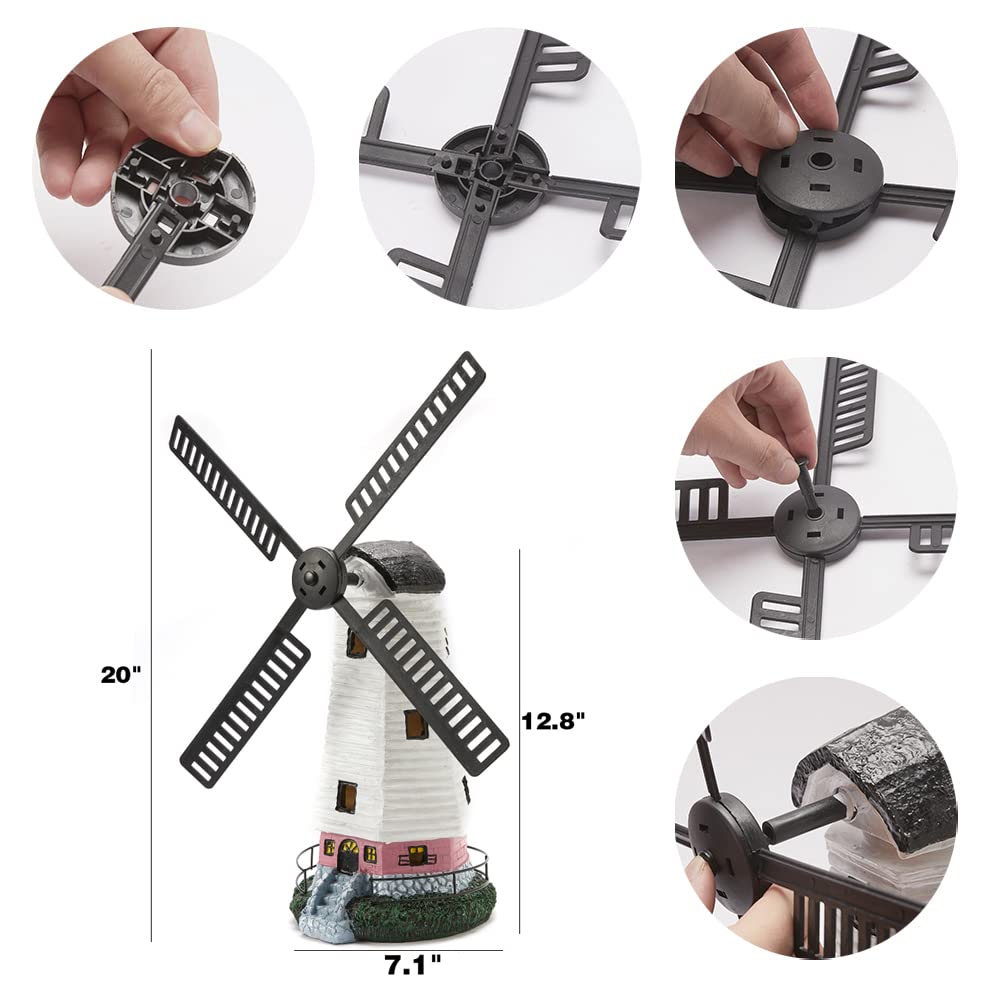 pearlstar Solar Garden Outdoor Windmill Lighthouse - 20" Solar Powered LED Lighthouse Garden Statue Waterproof Decorative Light for Women Mom