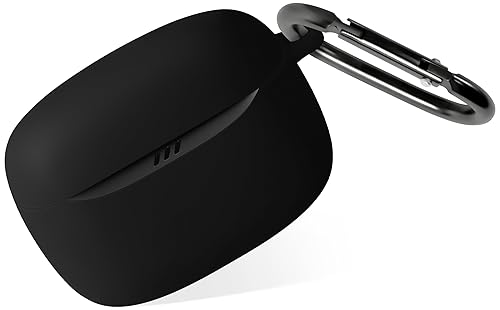 Geiomoo Silicone Case for JBL Tune Buds 2, Soft Flexible Scratch Resistant Protective Cover with Carabiner (Black)
