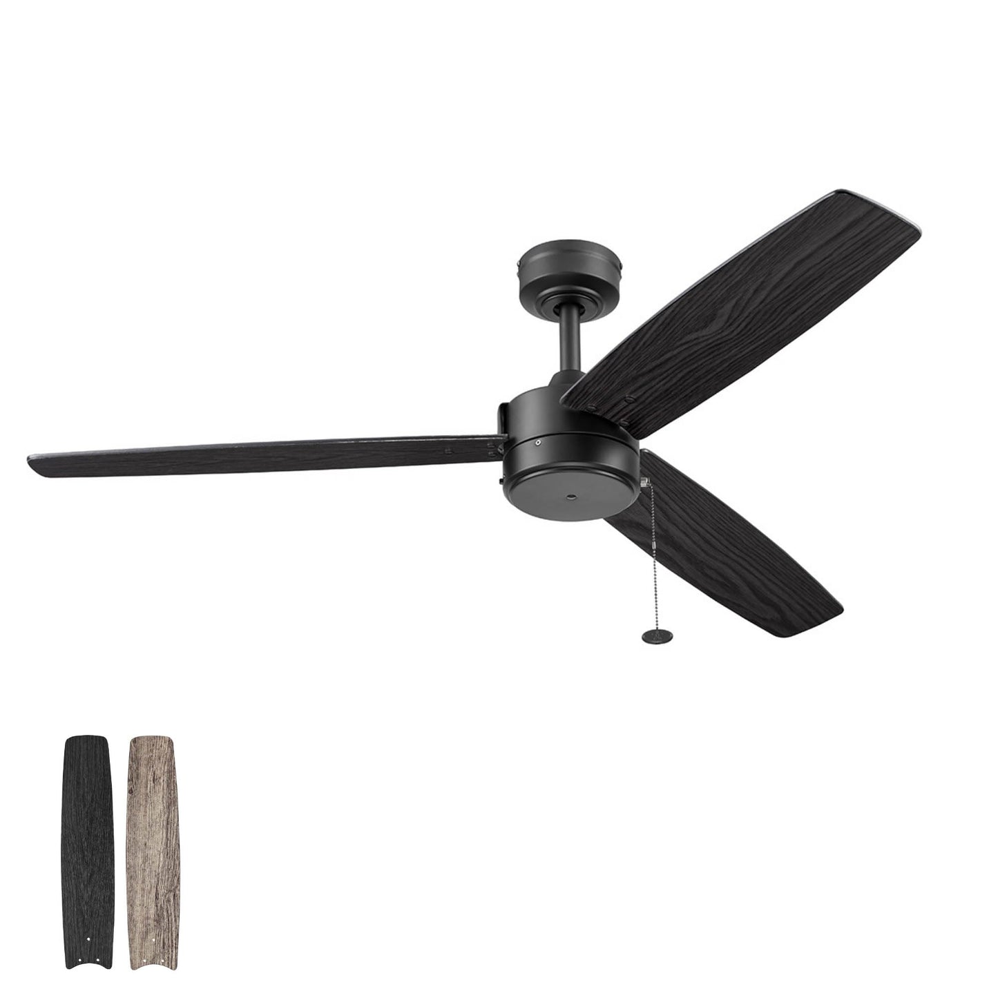 Prominence Home Journal Modern 52 Inch Ceiling Fan Without Light, Indoor/Outdoor Fan with 3 Blades, Pull Chain Dual-Mount Design with Ebony and Gray