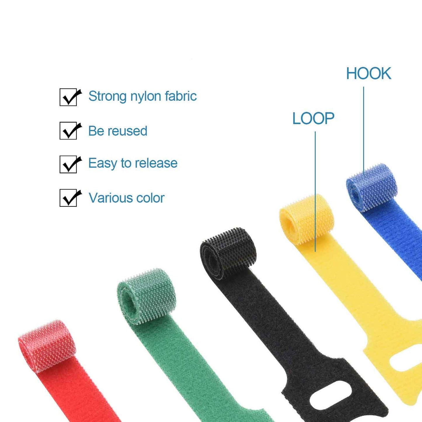 HMROPE 60PCS Fastening Cable Ties Reusable, Premium 6-Inch Adjustable Cord Ties, Microfiber Cloth Cable Management Straps Hook Loop Cord Organizer