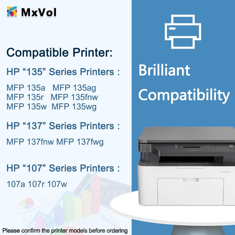 MxVol 105A W1105A Black Toner Cartridge Replacement for HP 105A 105 W1105A use for HP MFP 135A 135W 135FNW 135AG137FNW 137FWG 107A 107W 107R Printer